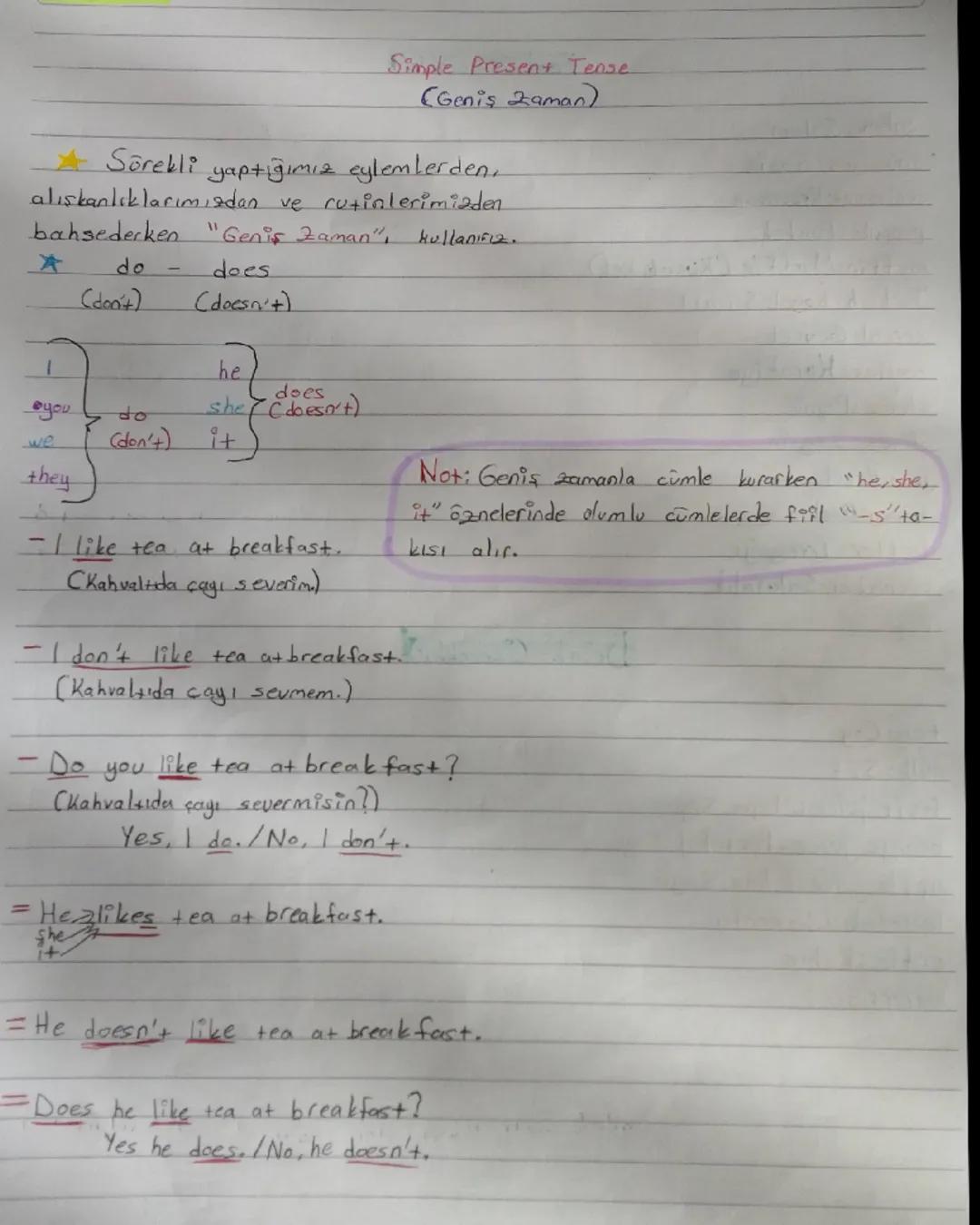 Simple Present Tense
(Geniş Zaman)
Sürekli yaptığımız eylemlerden,
alışkanlıklarımızdan ve rutinlerimizden
bahsederken "Geniş Zaman",
Kullan