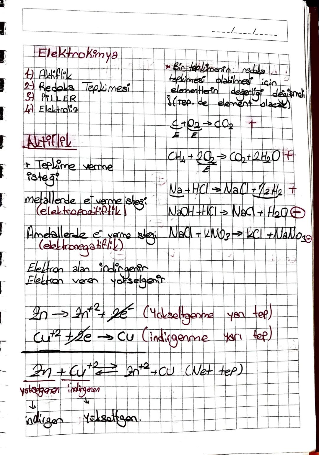 //
Elektrokimya
1) Aktiflik
2) Redoks Tepkimesi
3) PILLER
47 Elektralia
I Aktiflel
+ Tepkime verme
istegi
3 metallende et verme isteğ
(elekt