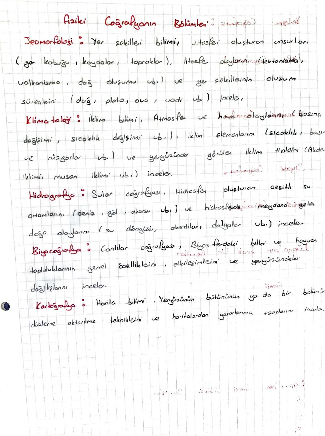 Fiziki coğrafyanın bölümleri