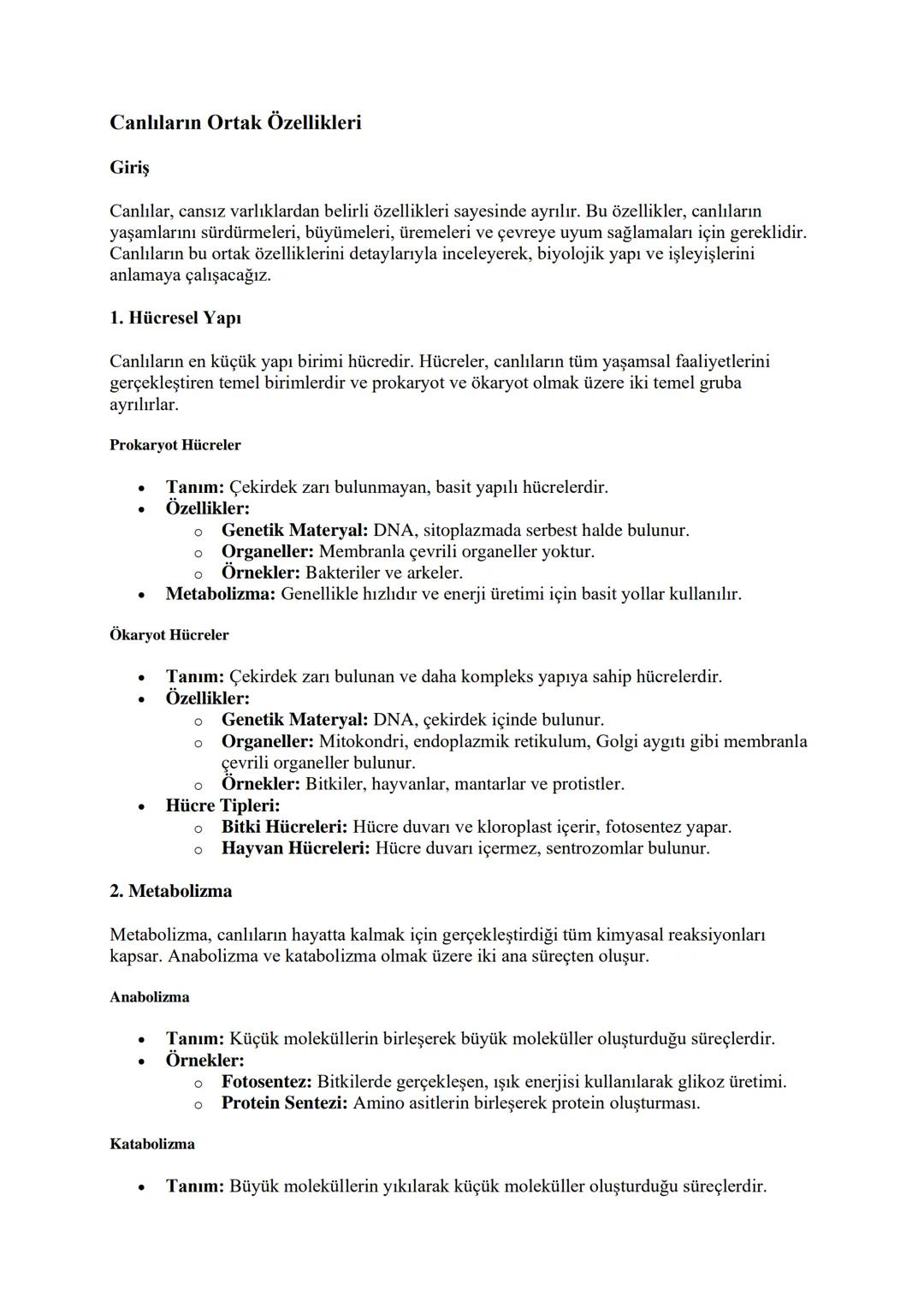 Canlıların Ortak Özellikleri