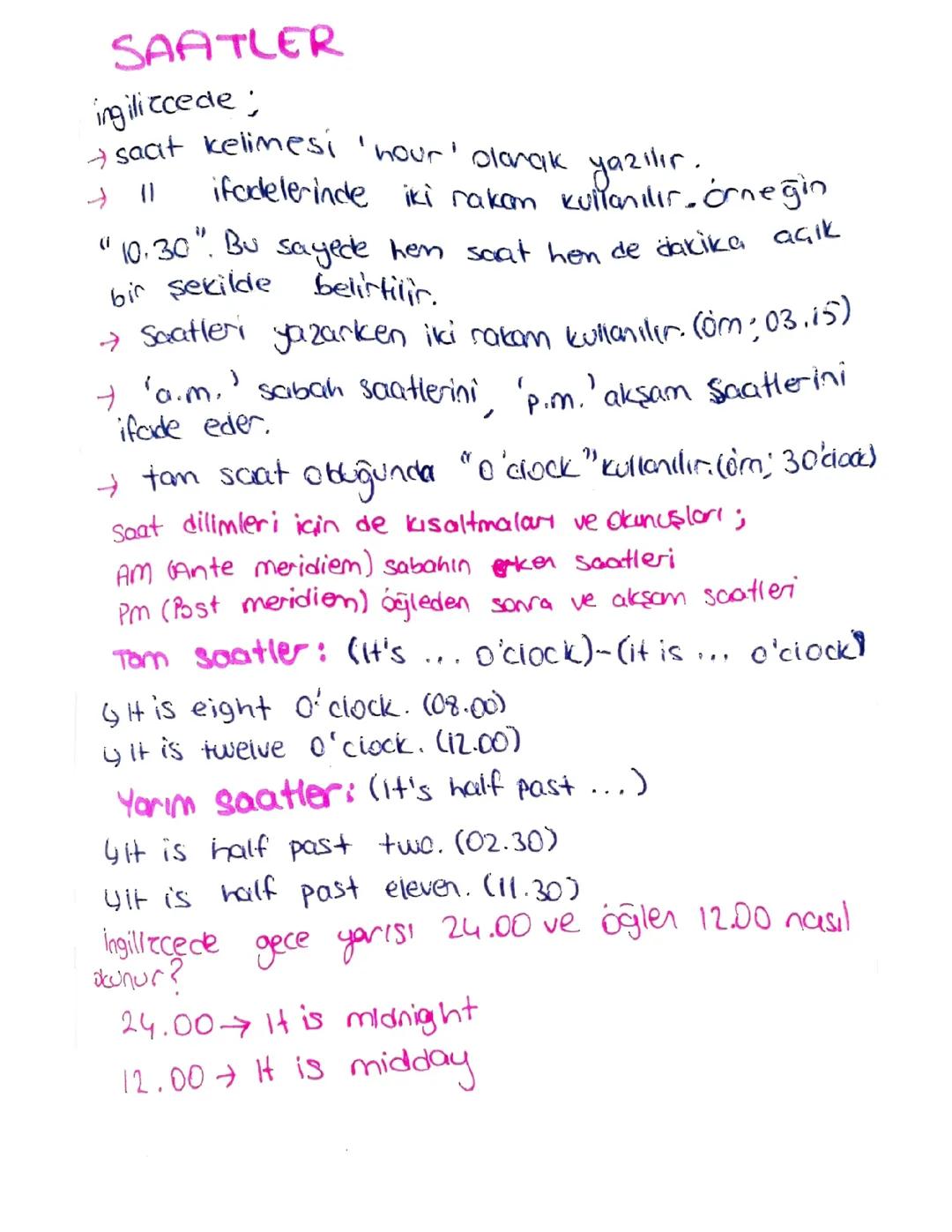 İngilizce Saatler Hakkında Bilgiler