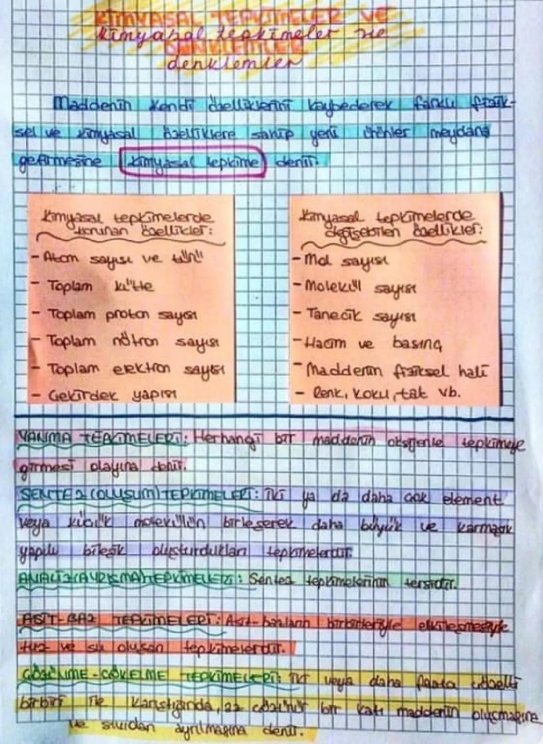 Kimyasal tepkimeler ve denklemler