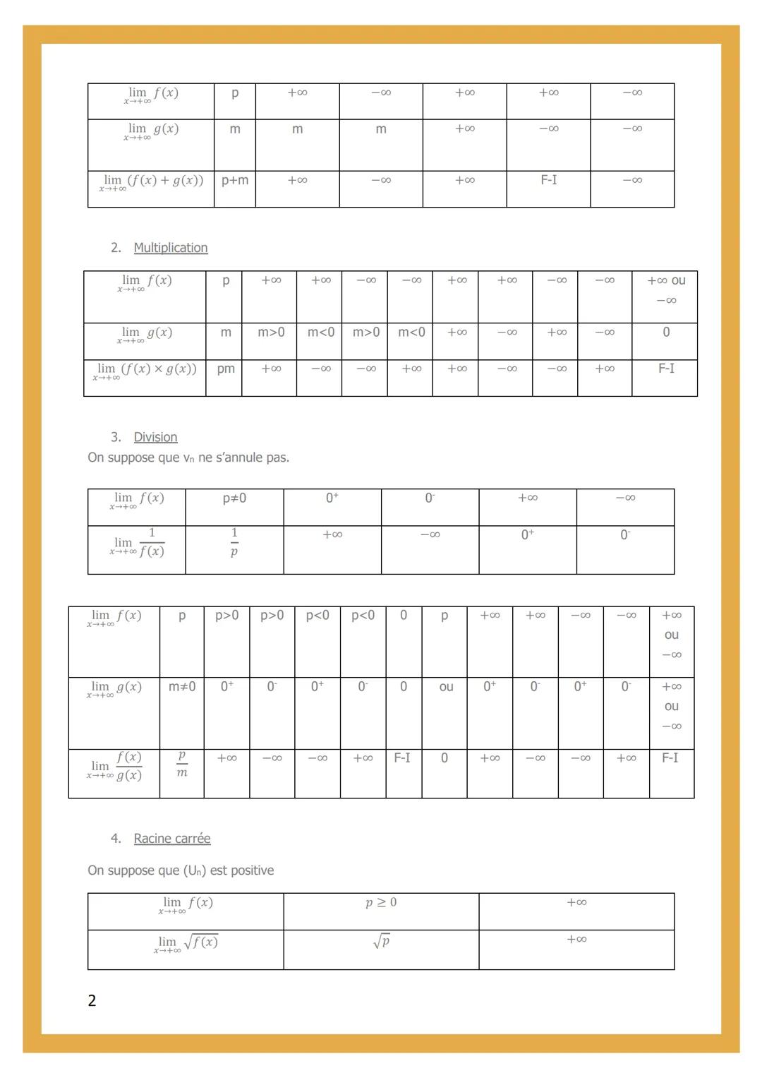 # 5- LIMITES DE
FONCTIONS
LIMITES EN +∞ ET-08
1. Limite infinie
f a pour limite +0∞ (resp. -co) lorsque x tends vers +∞ si pour tout réel