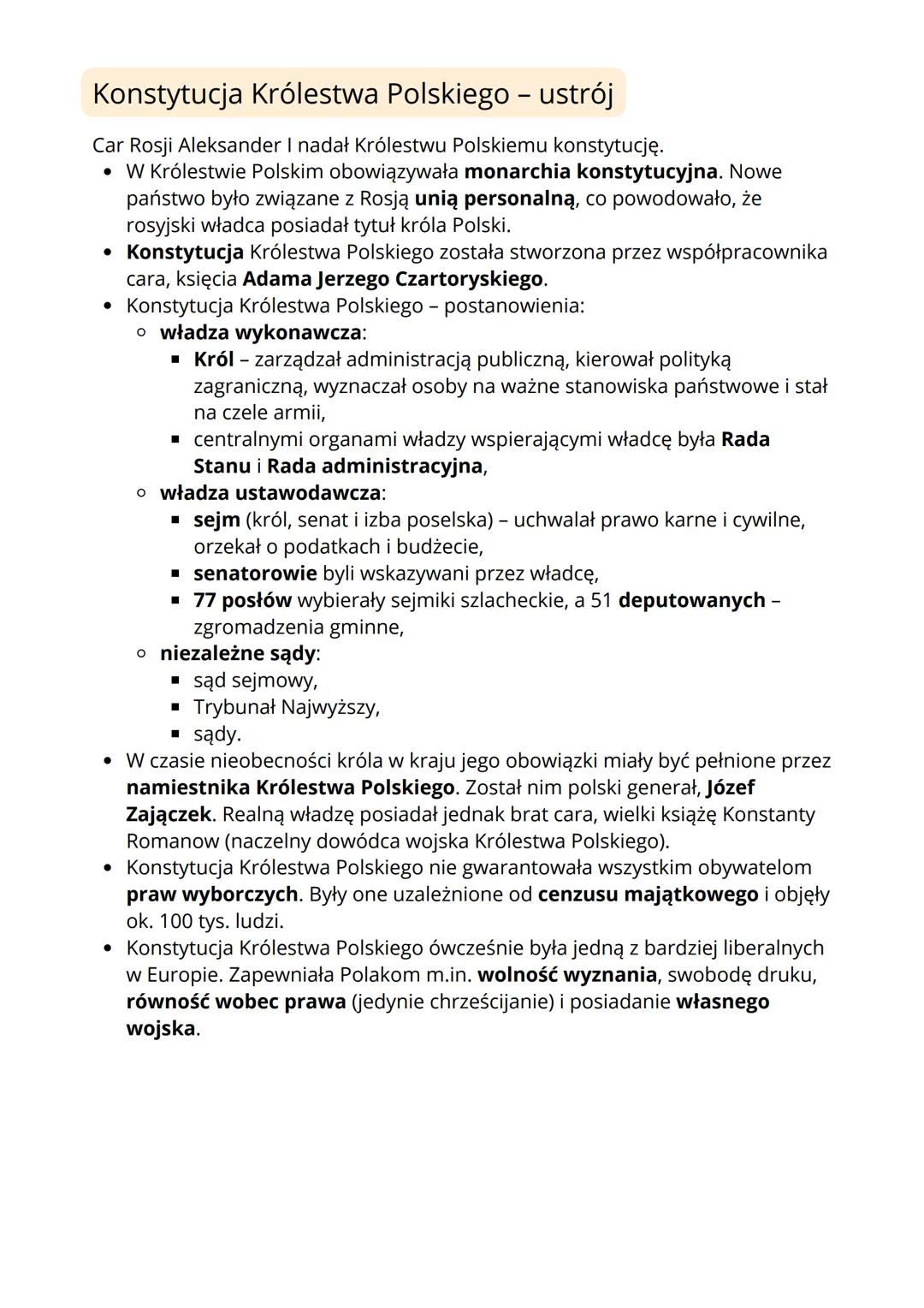 # KRÓLESTWO POLSKIE
Królestwo Polskie
Królestwo Polskie powstało z większości obszarów Księstwa
Warszawskiego.
* Pomysłodawcą utworzeni