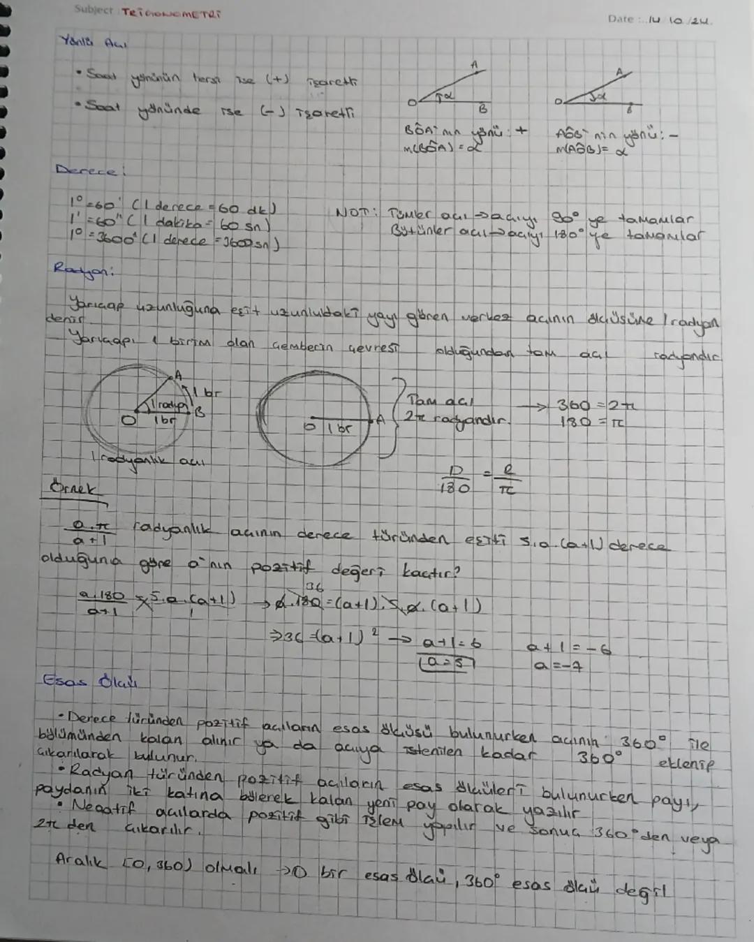 Subject TeiGONOMETRI
Yanka Aw
Date :..lu 10 24.
•Sout
yününün hers we (+)
isareth
•Soat ydhünde ise
(-) Teoreti
BOATMA yonu: +
M(BOA)=2
4.4