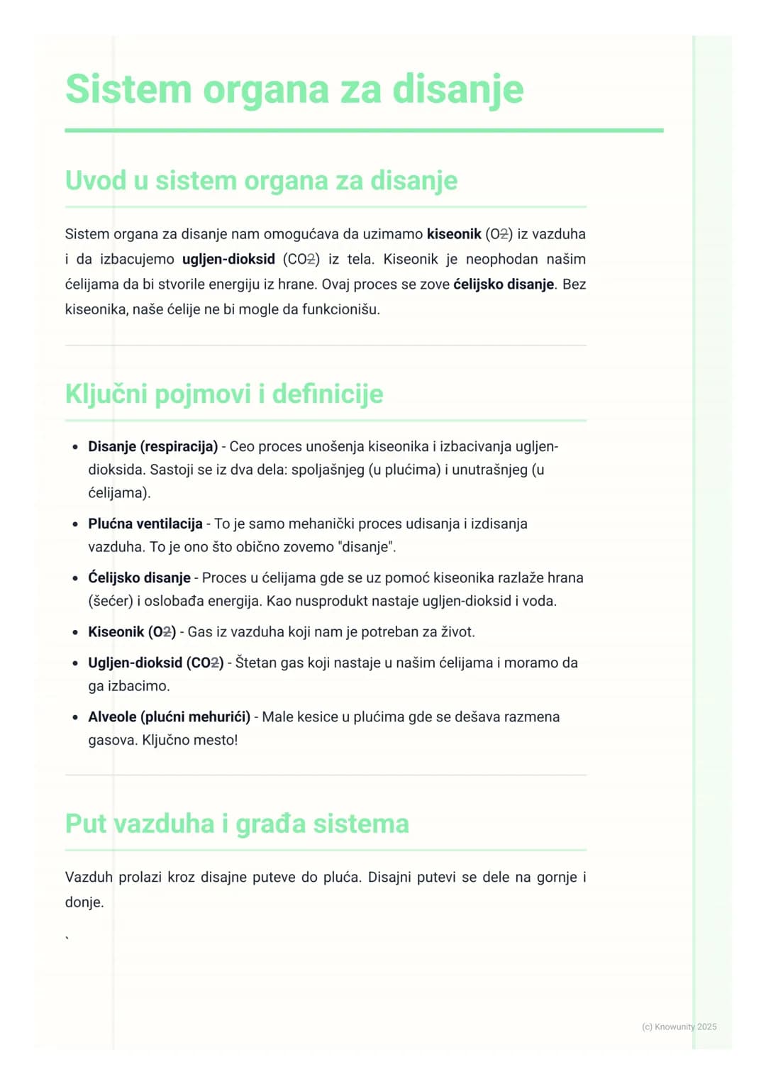 # Sistem organa za disanje
## Uvod u sistem organa za disanje
Sistem organa za disanje nam omogućava da uzimamo kiseonik (02) iz vazduha
i