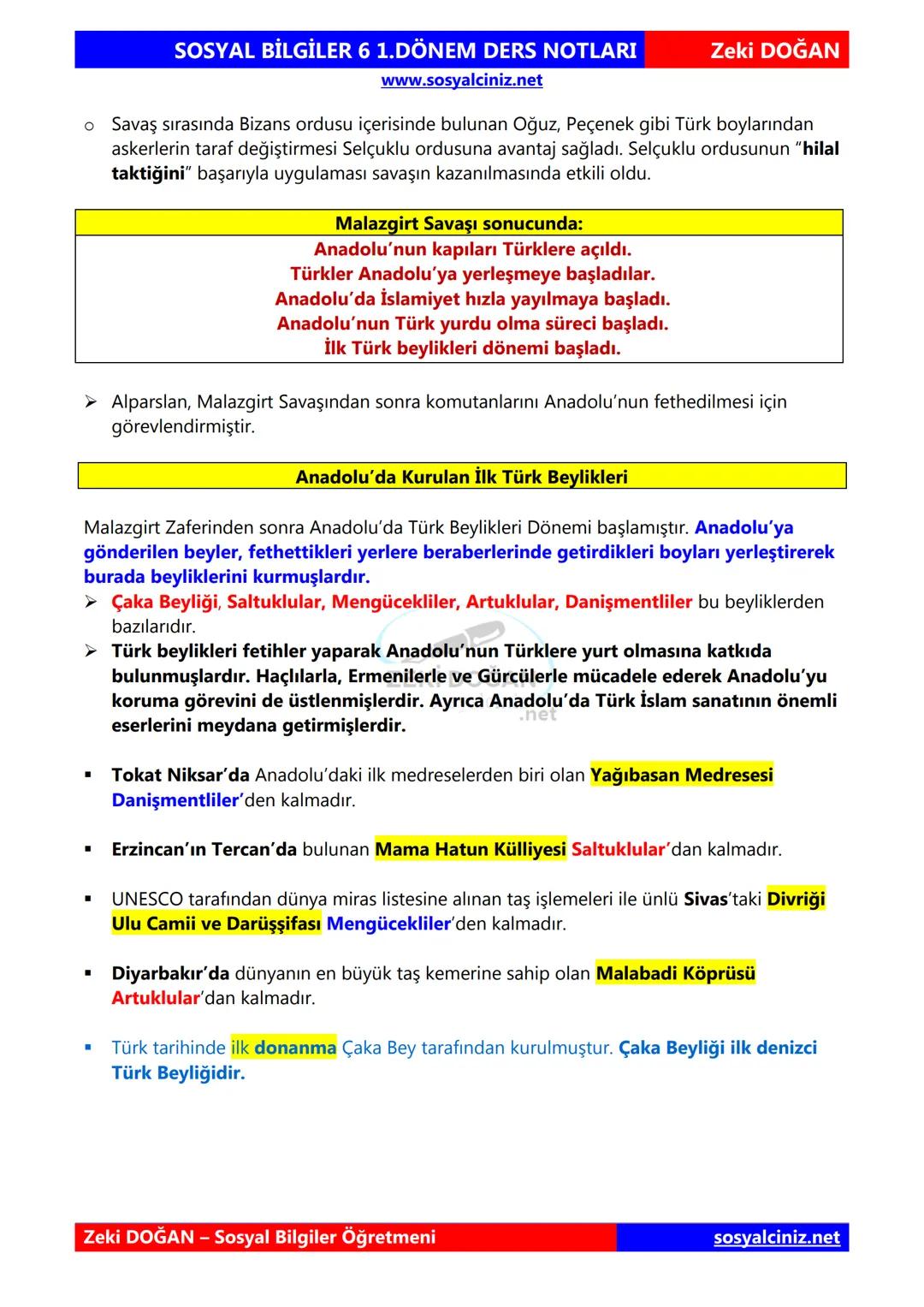 SOSYAL BİLGİLER 6
DERS NOTLARI
KONU ÖZETLERİ
Zeki DOGAN
Sosyal Bilgiler Öğretmeni
www.sosyalciniz.net
ZEKİ DOĞAN
sosyalciniz.net ## SOSYAL B