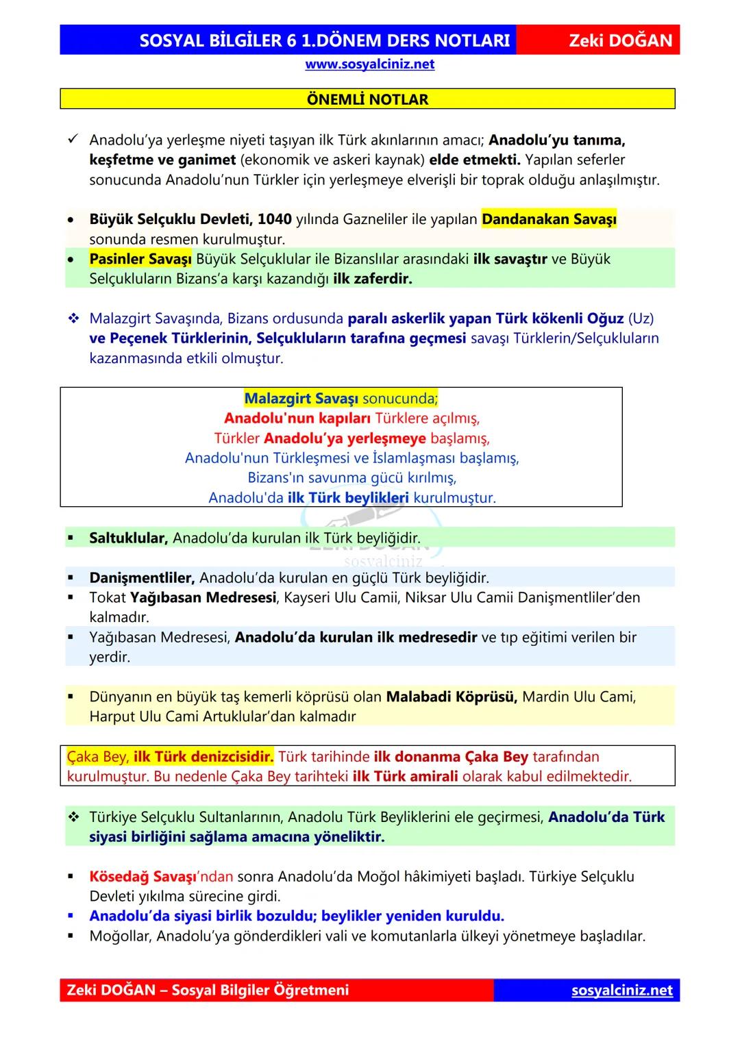 SOSYAL BİLGİLER 6
DERS NOTLARI
KONU ÖZETLERİ
Zeki DOGAN
Sosyal Bilgiler Öğretmeni
www.sosyalciniz.net
ZEKİ DOĞAN
sosyalciniz.net ## SOSYAL B