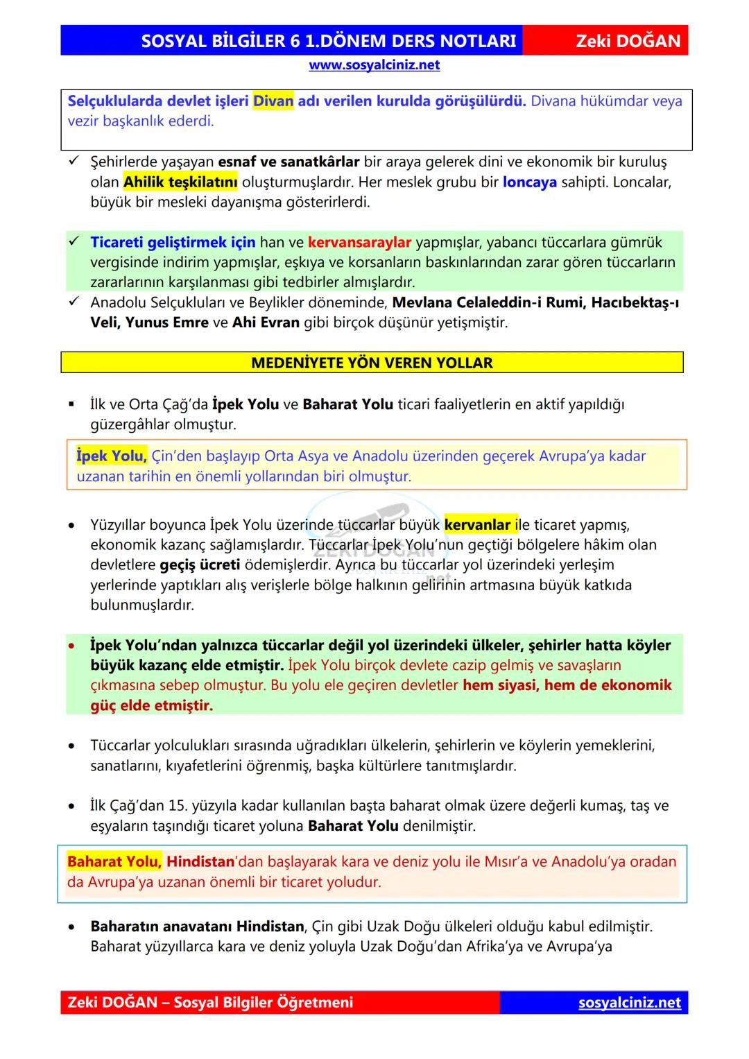 SOSYAL BİLGİLER 6
DERS NOTLARI
KONU ÖZETLERİ
Zeki DOGAN
Sosyal Bilgiler Öğretmeni
www.sosyalciniz.net
ZEKİ DOĞAN
sosyalciniz.net ## SOSYAL B