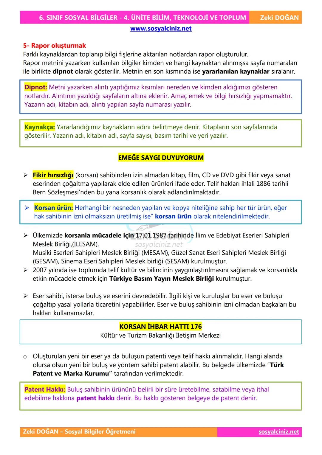 SOSYAL BİLGİLER 6
DERS NOTLARI
KONU ÖZETLERİ
Zeki DOGAN
Sosyal Bilgiler Öğretmeni
www.sosyalciniz.net
ZEKİ DOĞAN
sosyalciniz.net ## SOSYAL B