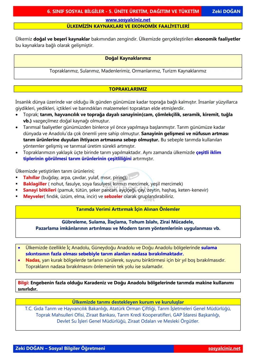SOSYAL BİLGİLER 6
DERS NOTLARI
KONU ÖZETLERİ
Zeki DOGAN
Sosyal Bilgiler Öğretmeni
www.sosyalciniz.net
ZEKİ DOĞAN
sosyalciniz.net ## SOSYAL B