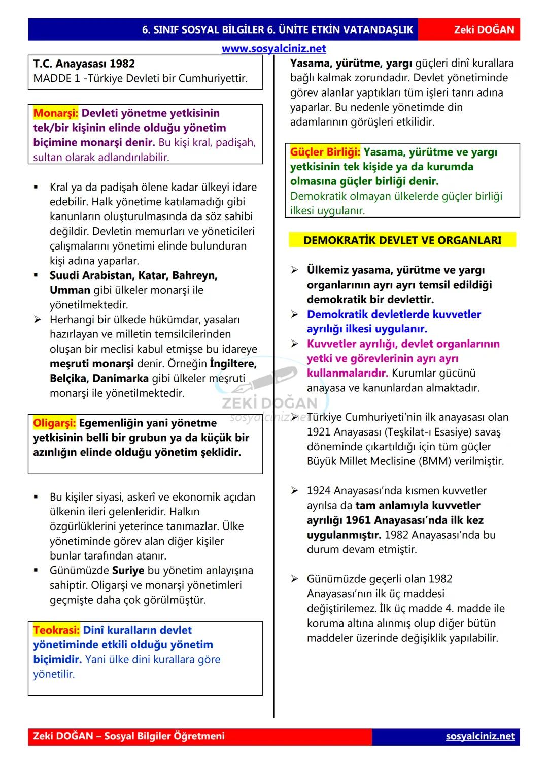 SOSYAL BİLGİLER 6
DERS NOTLARI
KONU ÖZETLERİ
Zeki DOGAN
Sosyal Bilgiler Öğretmeni
www.sosyalciniz.net
ZEKİ DOĞAN
sosyalciniz.net ## SOSYAL B
