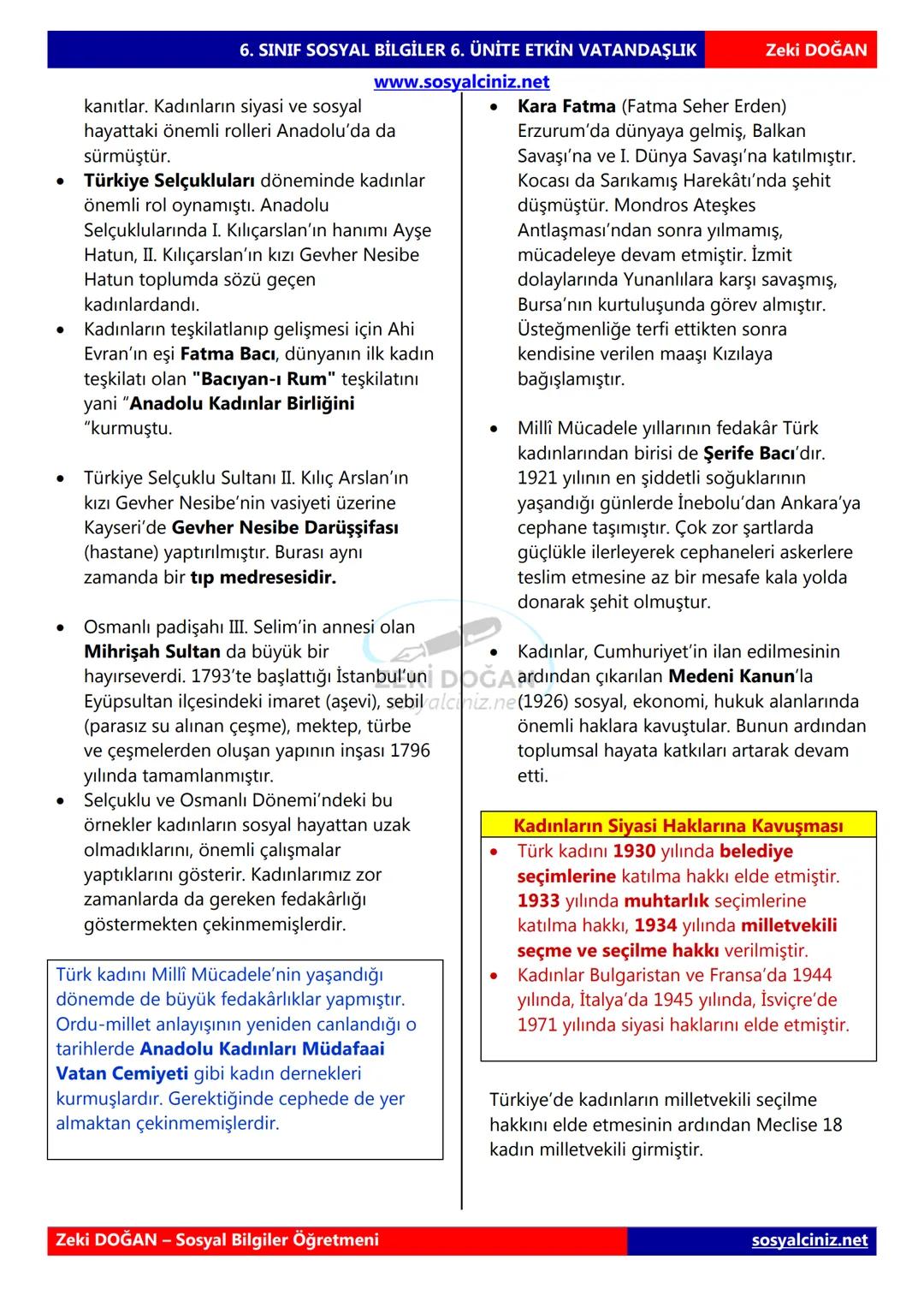 SOSYAL BİLGİLER 6
DERS NOTLARI
KONU ÖZETLERİ
Zeki DOGAN
Sosyal Bilgiler Öğretmeni
www.sosyalciniz.net
ZEKİ DOĞAN
sosyalciniz.net ## SOSYAL B