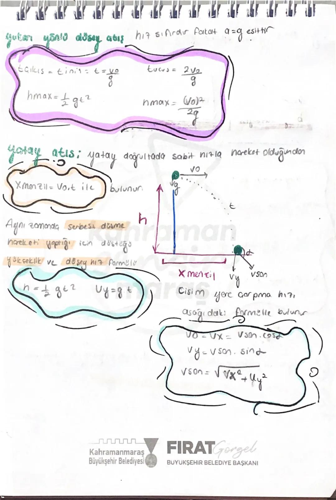--- OCR Start ---
Serbest Drome: Cisım düzgün hızlomon hereket yopor
fnef=m.\alpha
Voro ve a=9
bulunur
mg=m.a=\boxed{a=g=1\circ mis}
azılırs
