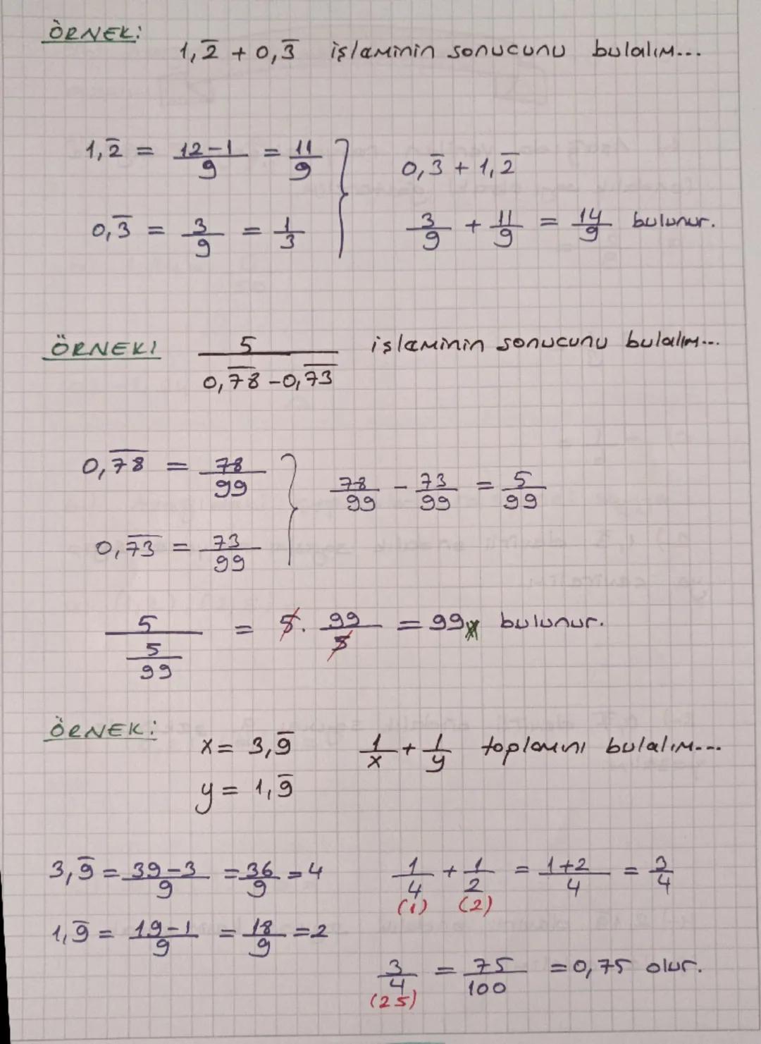 ÖRNEK: Aşağıda varilan rasyonal sayılora
kosılık galan ondalık sayıları bulalım...
*) $\frac{3}{5} = \frac{3}{(2)} = \frac{6}{10} = 0,6$
*