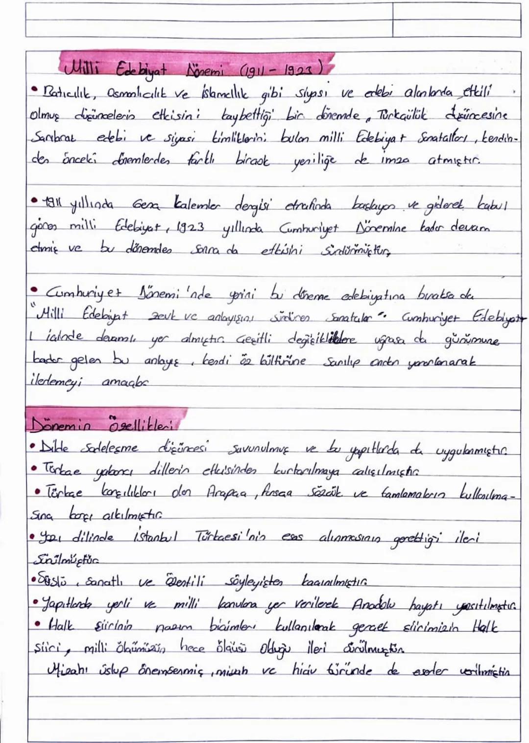 "Milli Edebiyat Dönemi (1911 - 1993)
• Batıcılık, Osmanlıcılık ve islamellik gibi siyasi ve edebi alanlarda etkili
Olmuş düşüncelerin etkisi