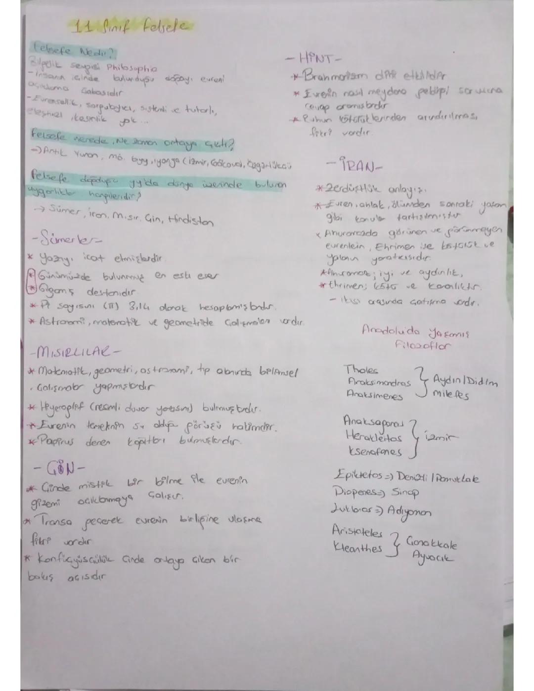 11. Sınıf felsefe 1. Ünite not 1