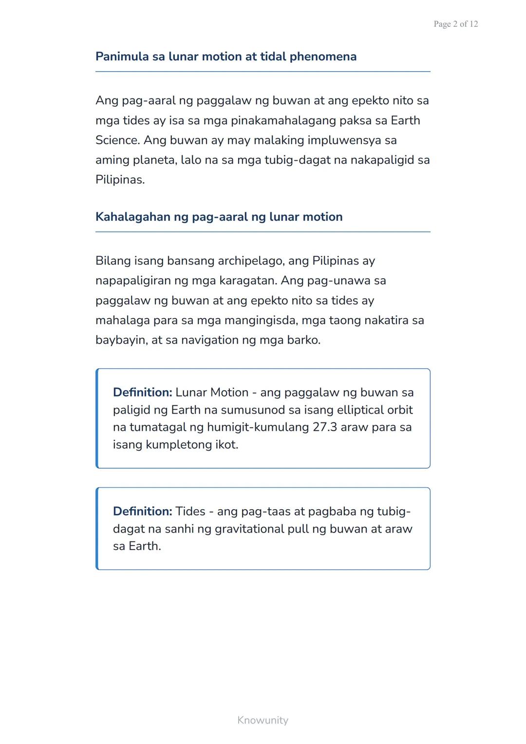 Pag-aaral ng Solar System: Paggalaw ng Buwan at
Epekto sa Tides
Pag-unawa sa paggalaw ng buwan at kung
paano ito nakakaapekto sa tides
Mga L
