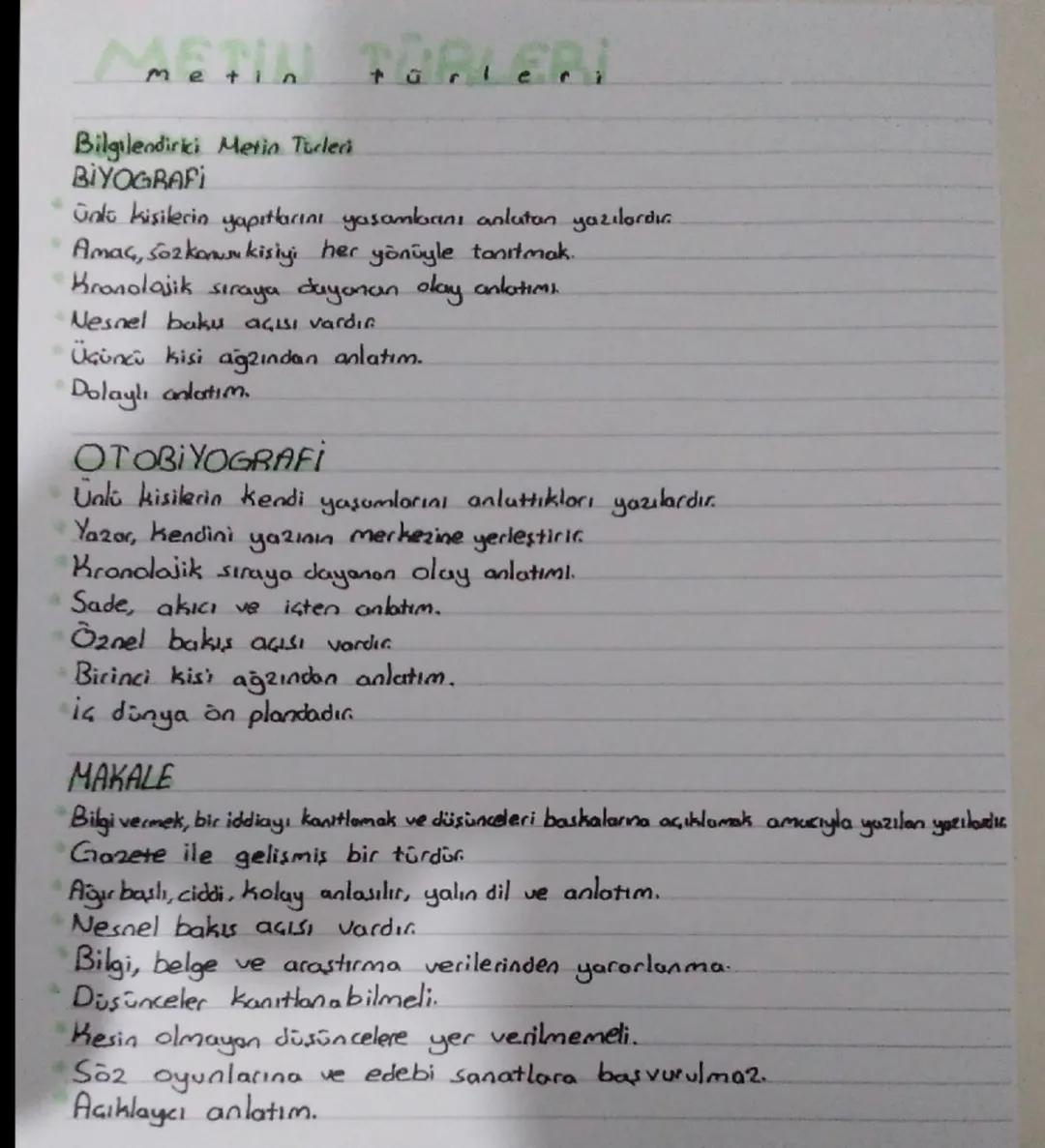 --- OCR Start ---
metin türleri
Bilgilendirici Metin Türleri
BİYOGRAFİ
Ünlü kişilerin yapıtlarını yaşamlarını anlatan yazılardır.
Amac, 502