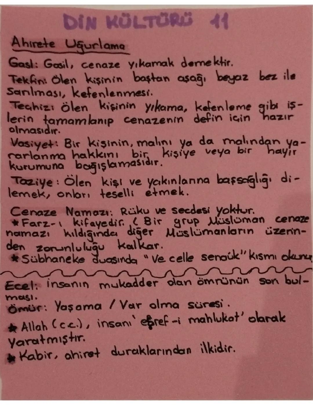11. Sınıf Din Kültürü ve Ahlak Bilgisi 1. Yazılı: Ahiret Hayatı Konu Özeti