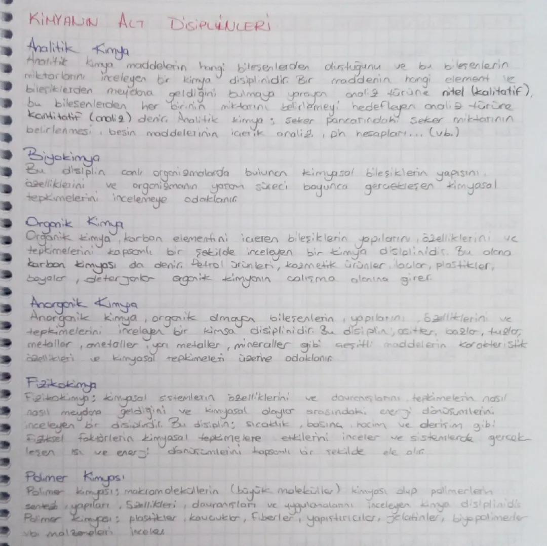 Kimyanın Alt Disiplinleri