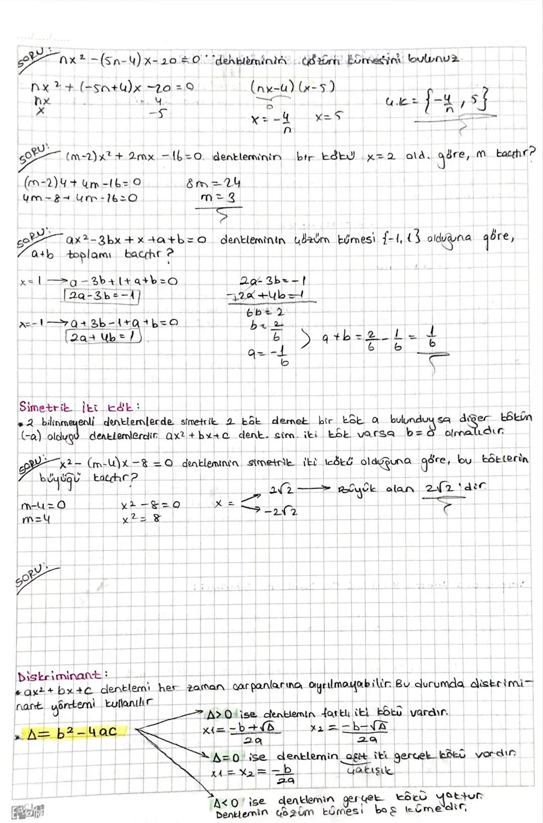 # İKİNCİ DERECEDEN DENKLEMLER
*a,b,c ER ve a≠0 olmak Jaere, ax+bx+c=0 ifadesine ikinci dereceden bir
bilinmeyenli dentlem; a,b ve c katsayı