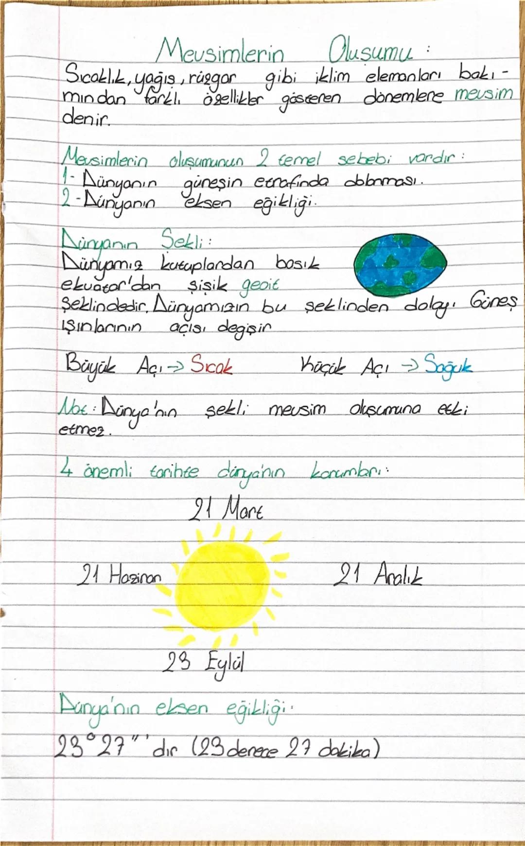 Meusimlerin Oluşumu:
Sıcaklık, yağış, rüzgar gibi iklim elemanları bakı-
mından farklı özellikler gösteren dönemlere meusim
denir.
Mevsimle