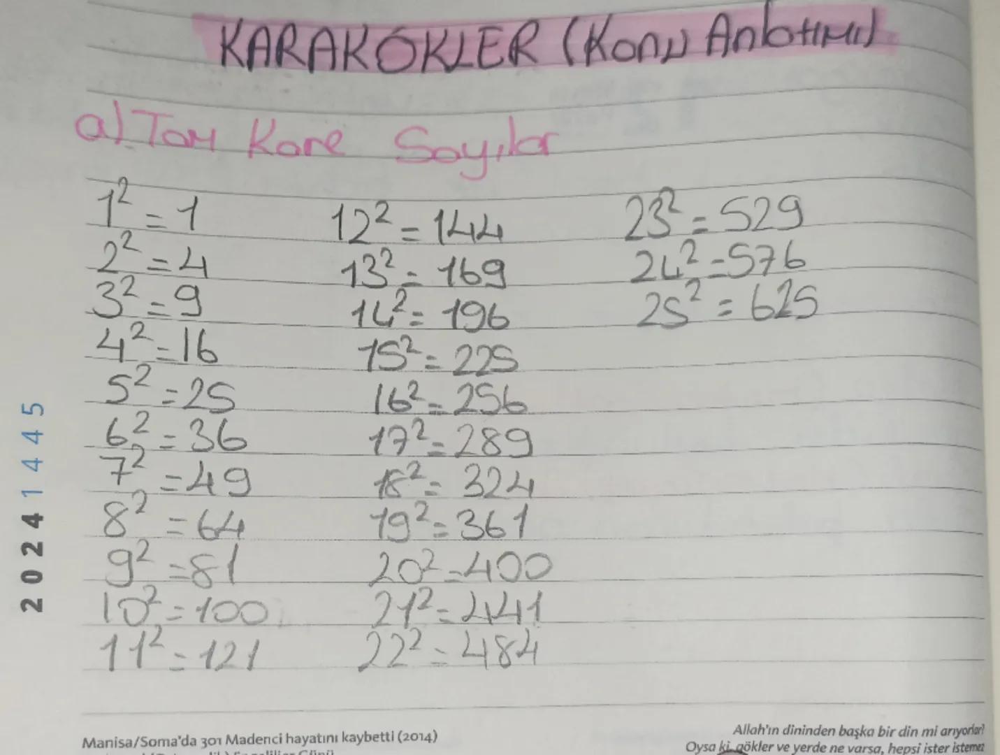 # KARAKOKLER (Konu Anlatımı)
al. Tom Kore Sayılar
12=1
122=144
232=529
22=4
132-169
242-576
32=9
14²=196
42=16
196
25² = 625
152=225
52=25