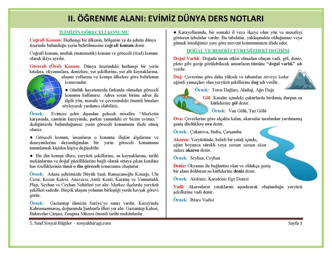 5.SINIF SOSYAL BİLGİLER 2.ÖĞRENME ALANI