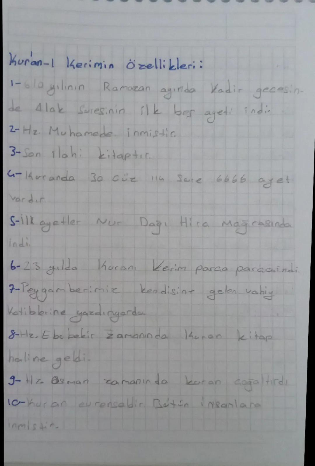 Kuran-1 Kerimin özellikleri:
1-610 yılının Ramazan
Ramazan ayında
Kadir
gecesin-
de Alak Suresinin ilk beş ayeti indi-
2-Hz. Muhamede inmist