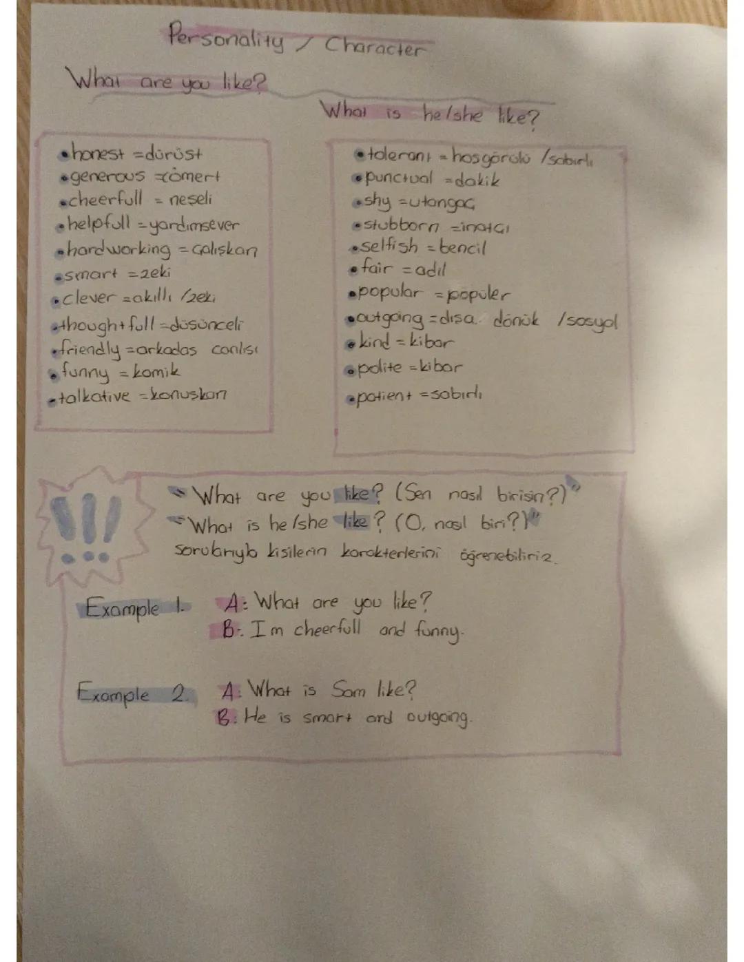 7.sınıf İngilizce personality and apparence