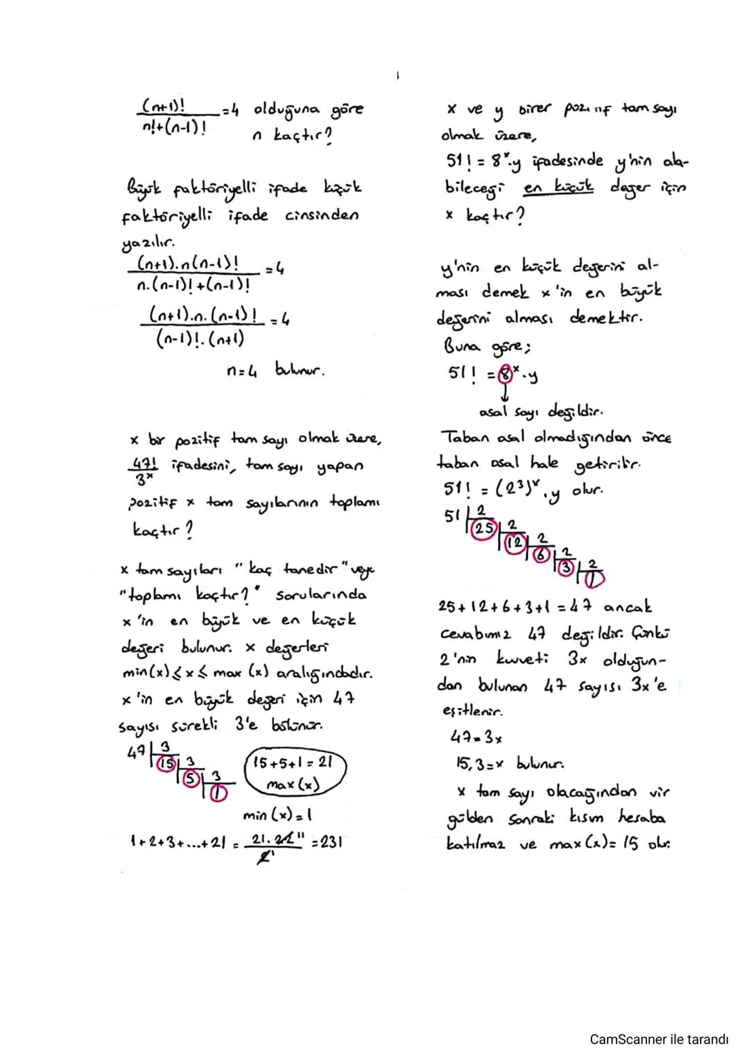 Faktöriyel
✓ 1'den n'ye kadar olan ar-
dışık doğal Sayıların çarpımına
In faktōriyel denir.
n! şeklinde gösterilir.
01 = 1 ve 11 = 1 olarak