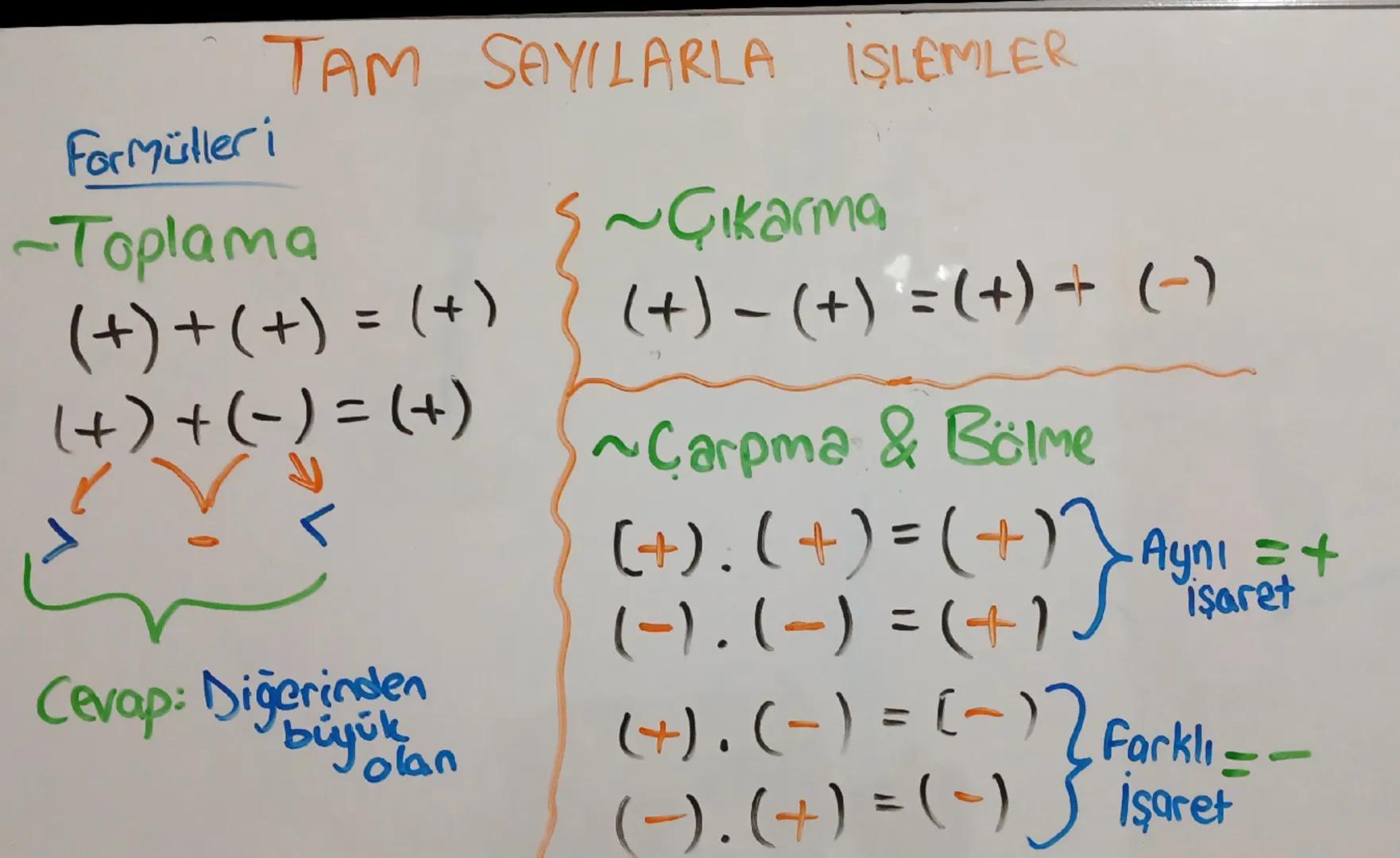 For Müller i
TAM SAYILARLA İŞLEMLER
~Toplama
(+) + (+) = (+)
( + ) + ( − ) = ( + )
Cevap: Diğerinden
büyük balan
~Çıkarma
(+) - (+) = (+) +
