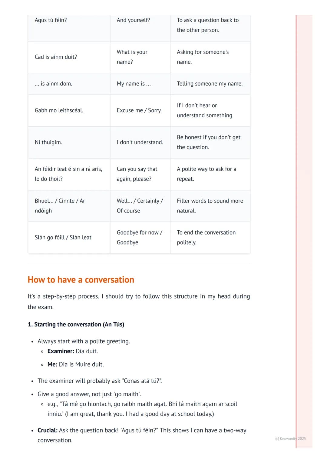 # Ag Déanamh Comhrá (Having a
Conversation)
Introduction to conversations
This is for the oral exam, the 'caint. It's about more than just