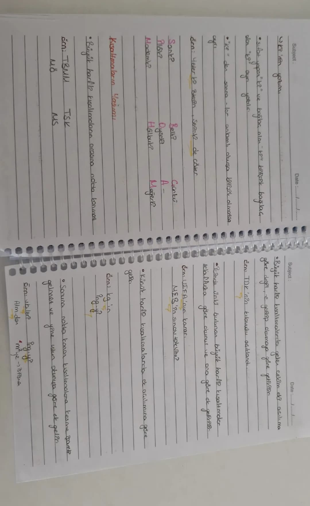 Subject:
Date :......./.../.
- Yazım Kuralları -
• Büyük Harflerin Yazımı
↳ Özel isimler ve özel isme bağlı unvan sıfatları
büyük harfle ya