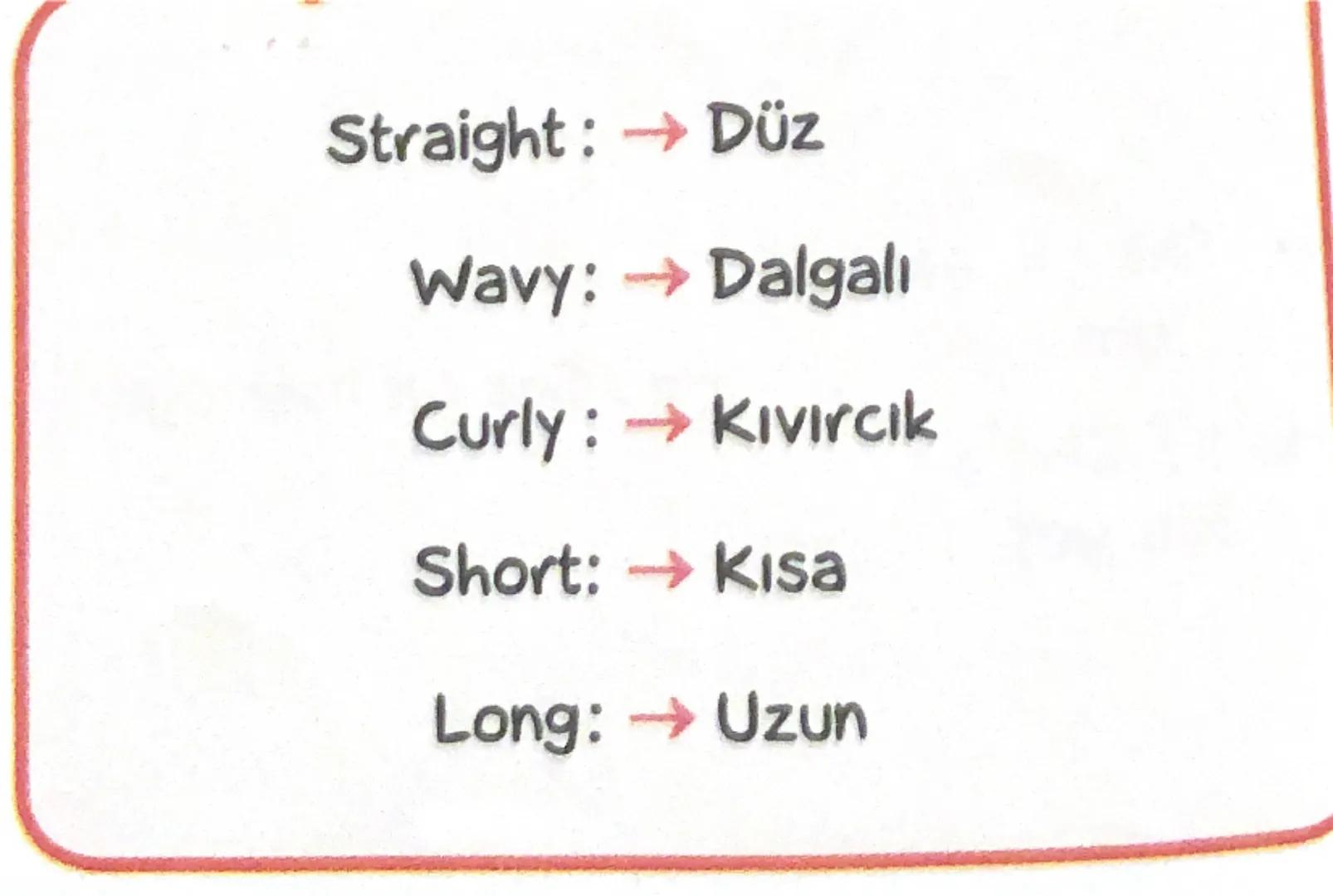PERSONALITY
(Karakter - kişilik özellikleri)
İngilizce
Türkçe
Funny
Komik
Generous
Cömert
Lazy
Tembel
Clever
Zeki
Shy
Utangaç
Friendly
Cana