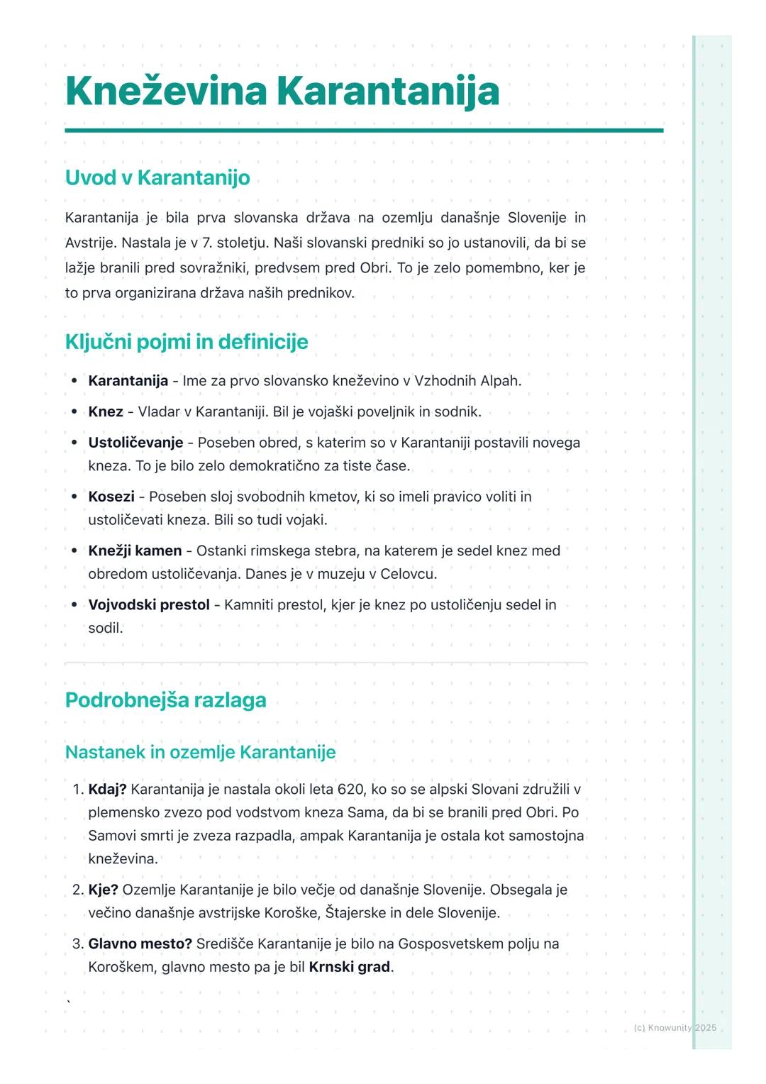 # Kneževina Karantanija
Uvod v Karantanijo
Karantanija je bila prva slovanska država na ozemlju današnje Slovenije in
Avstrije. Nastala je