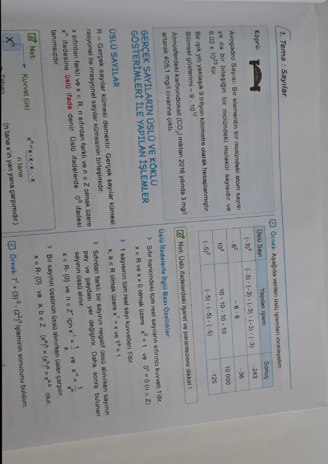 # 1. Tema: Sayılar
Köprü:
Avogadro Sayısı: Bir elementin bir molündeki atom sayısı
ya da bir bileşiğin bir molündeki molekül sayısıdır ve