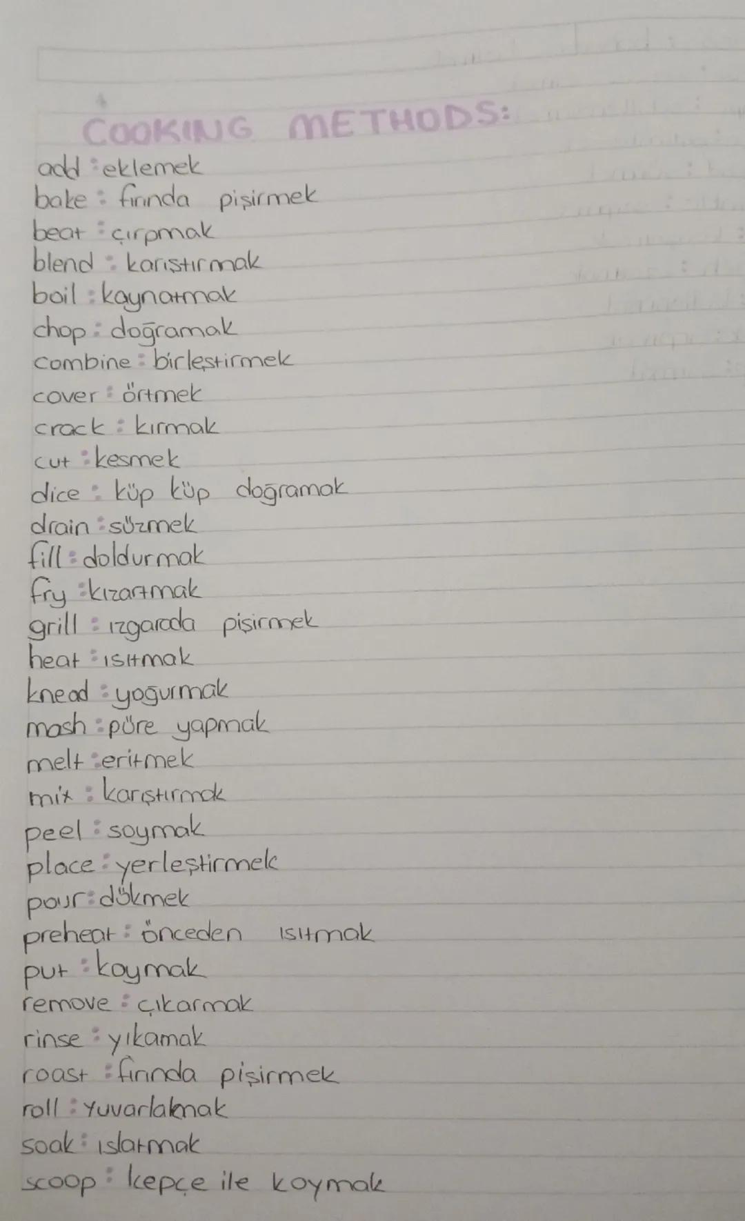 IN THE KITCHEN
INGREDIENTS:
apricot kayısı
baking powder kabartma tozu
bell pepper dolmalık biber
batter pasta hamuru
bean fasulye
2
UNIT-3