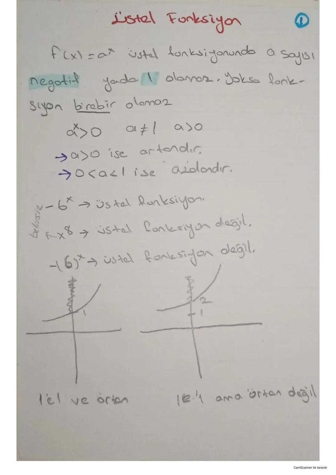Listel Fonksiyon
f(x)=ax üstel fonksiyonunda a Sayısı
negotif yada 1 olamaz. Yoksa fonk-
Siyon birebir olamaz
belirsiz
>
a‡l aso
>aso ise ar