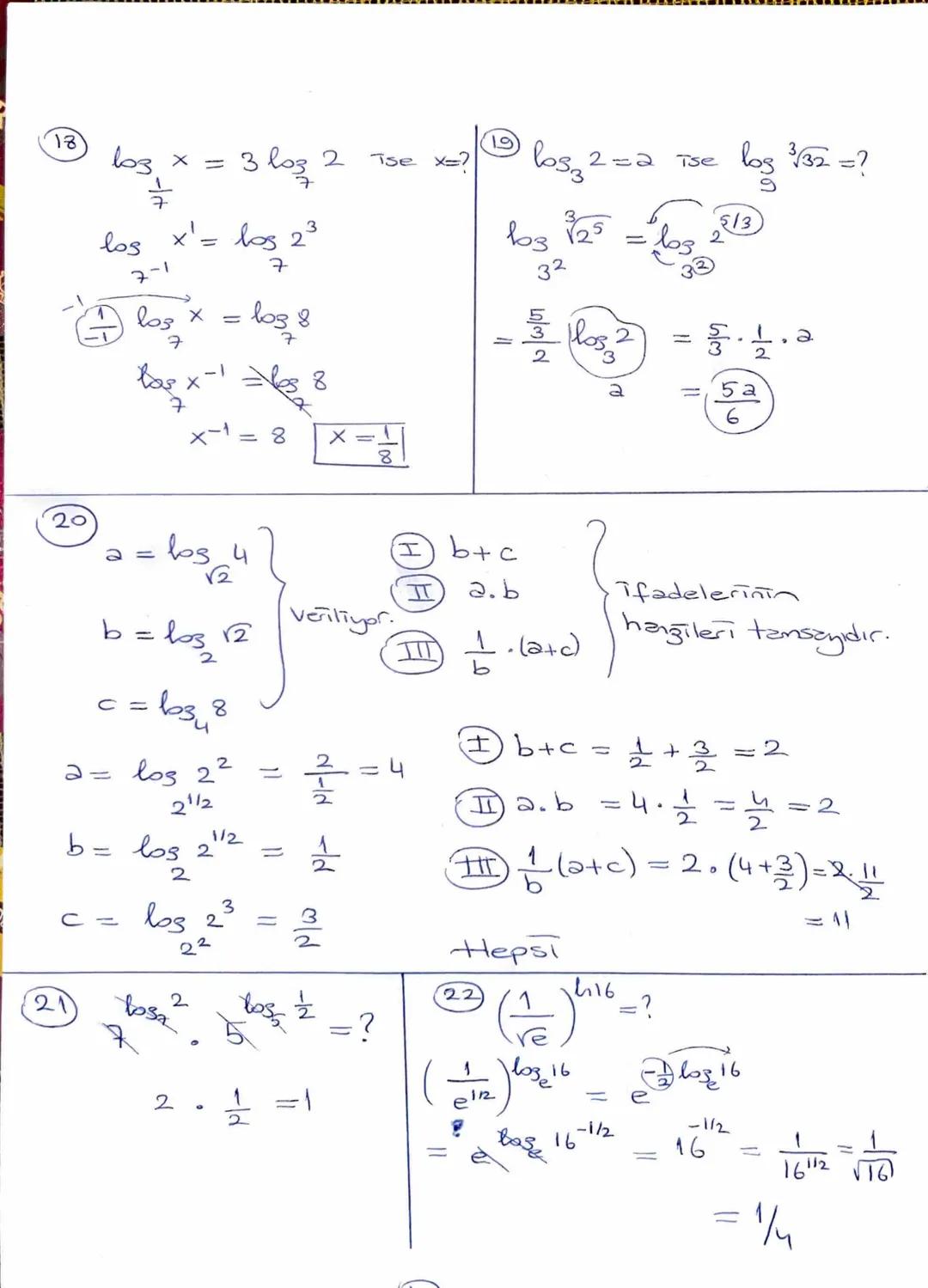 ```markdown
"ORNEKLER
①loz 10+ loz100+ loz1000=? ② log(0,1)+103 ($\frac{1}{100}$)
163.10 + 103 103+103103 = log($\frac{1}{10}$) + 103 ($\f