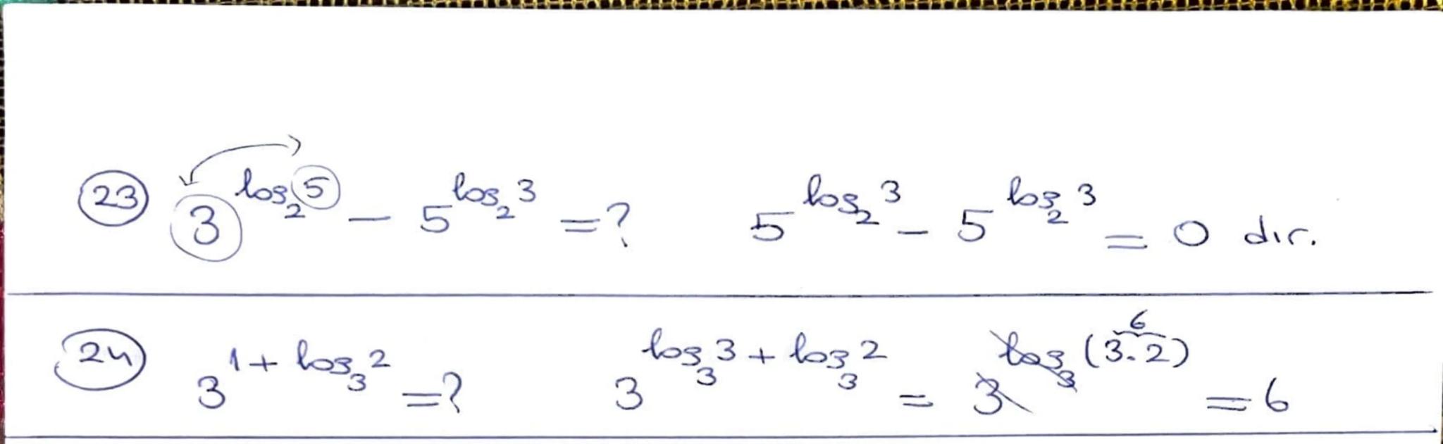 ```markdown
"ORNEKLER
①loz 10+ loz100+ loz1000=? ② log(0,1)+103 ($\frac{1}{100}$)
163.10 + 103 103+103103 = log($\frac{1}{10}$) + 103 ($\f