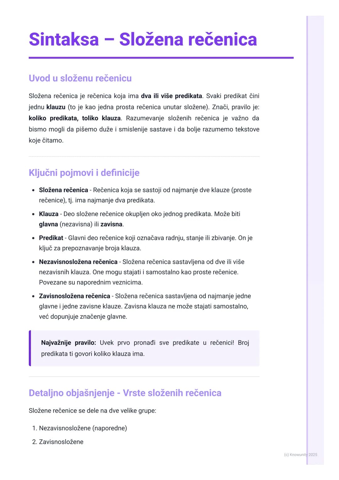 # Sintaksa - Složena rečenica
Uvod u složenu rečenicu
Složena rečenica je rečenica koja ima dva ili više predikata. Svaki predikat čini
je
