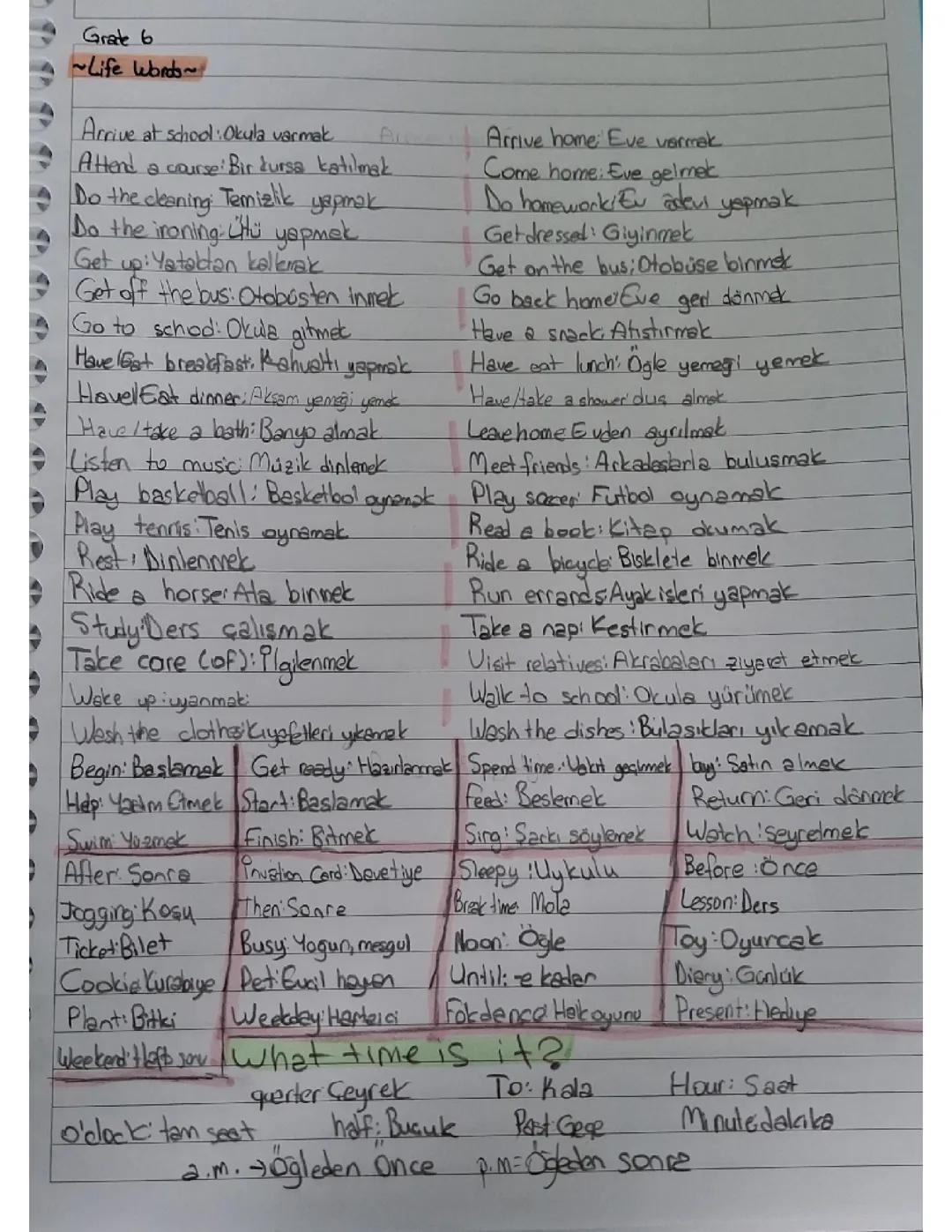 6.Sınıf İngilizce Life Kelimeler