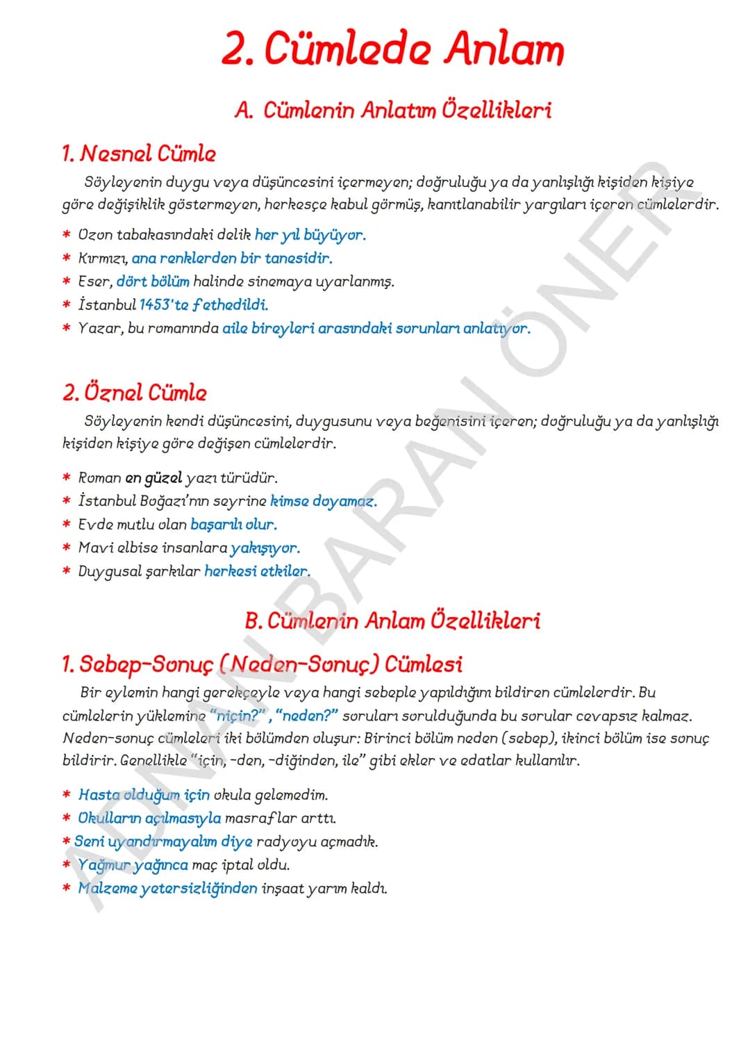 # İÇİNDEKİLER
## 1. SÖZCÜKTE ANLAM
### A. Kelime ve Kelime Gruplarımın Anlam Özellikleri
1. Gerçek (Temel) Anlam
2. Yan anlam
3. Mecaz Anla