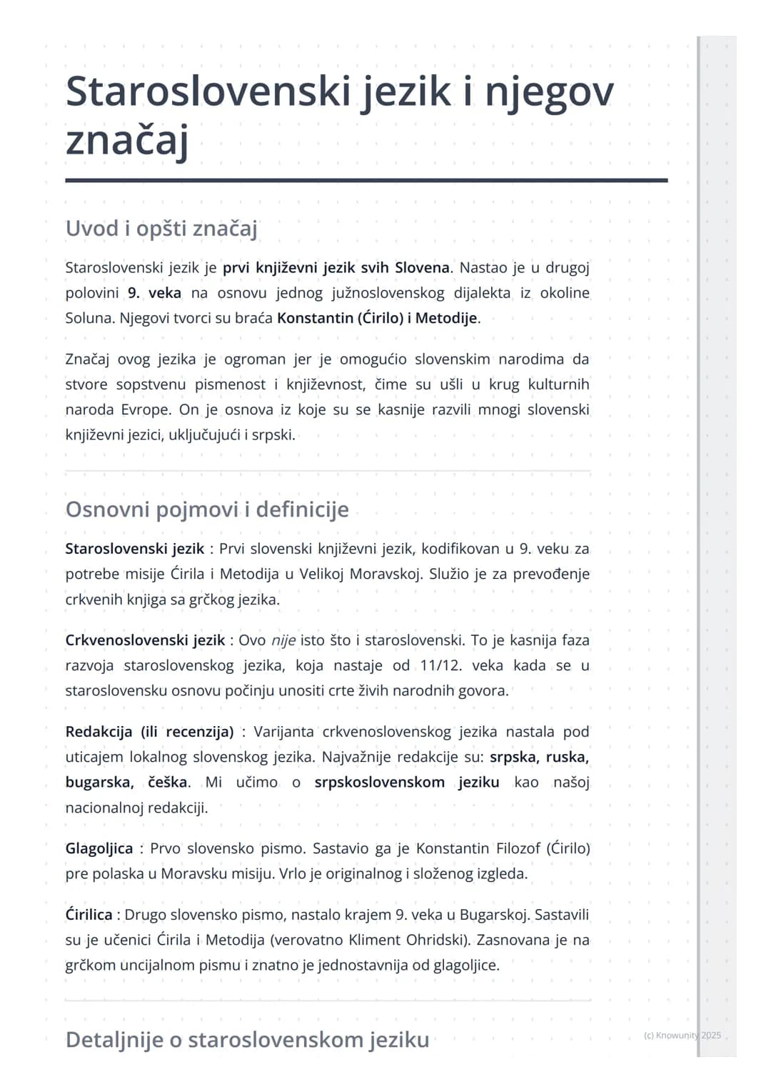# Staroslovenski jezik i njegov
značaj
Uvod i opšti značaj
Staroslovenski jezik je prvi književni jezik svih Slovena. Nastao je u drugoj
p