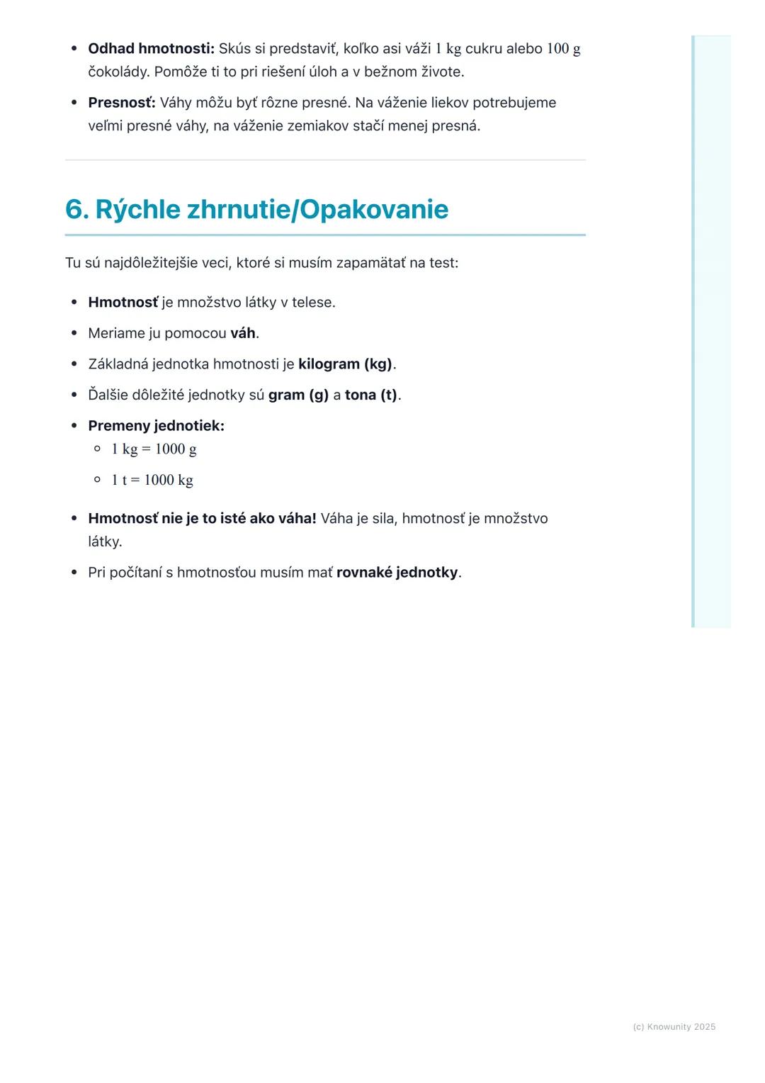 # Meranie hmotnosti
## 1. Úvod k meraniu hmotnosti
Dnes si zopakujeme, čo je to hmotnosť a ako ju meriame. Je to dôležité, lebo
hmotnosť s