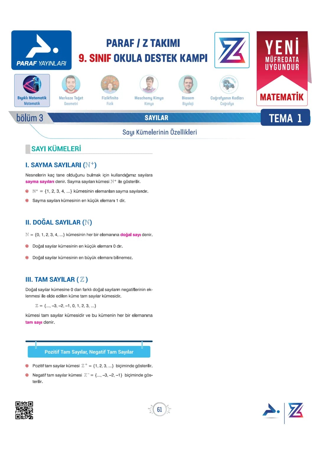 PARAF YAYINLARI
PARAF / Z TAKIMI
9. SINIF OKULA DESTEK KAMPI
Z YENİ
MÜFREDATA
UYGUNDUR
Bıyıklı Matematik
Matematik
Merkeze Teğet
Geometri
Fi