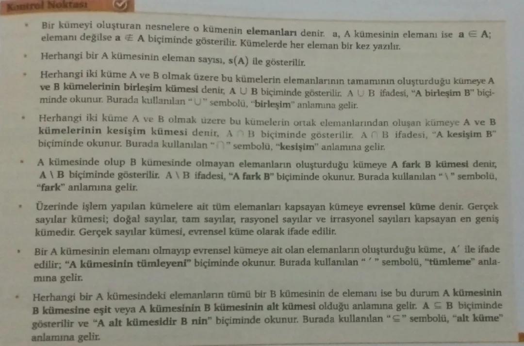 9. Sınıf Matematik: Kümeler Özeti