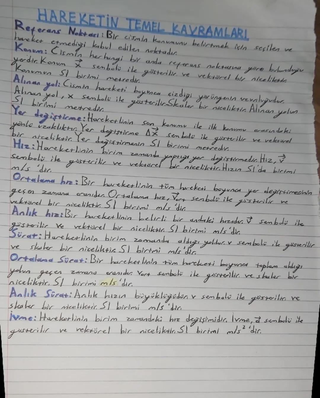# HAREKETİN TEMEL KAVRAMLARI
Referans Noktari: Bir cismin konumunu belirtmek için seçilen ve
hareket etmediği kabul edilen noktadır.
Kenom